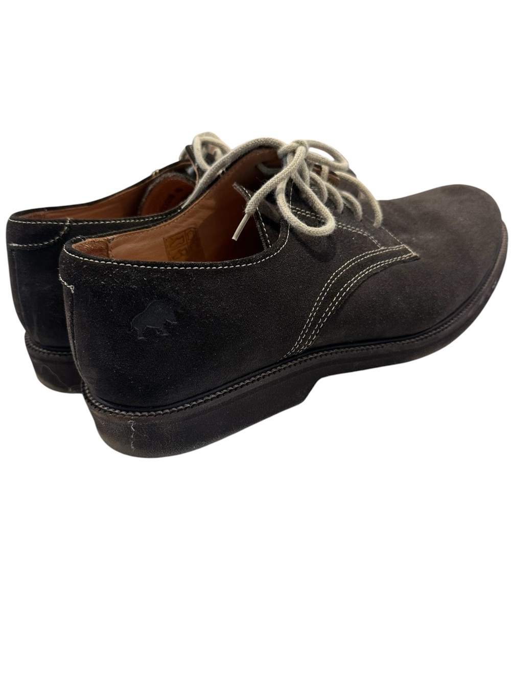 Men's Dark Brown Suede Derby Shoes w/Contrast Stitching & Laces Brazil 40 US 8-9 - Picture 5 of 12